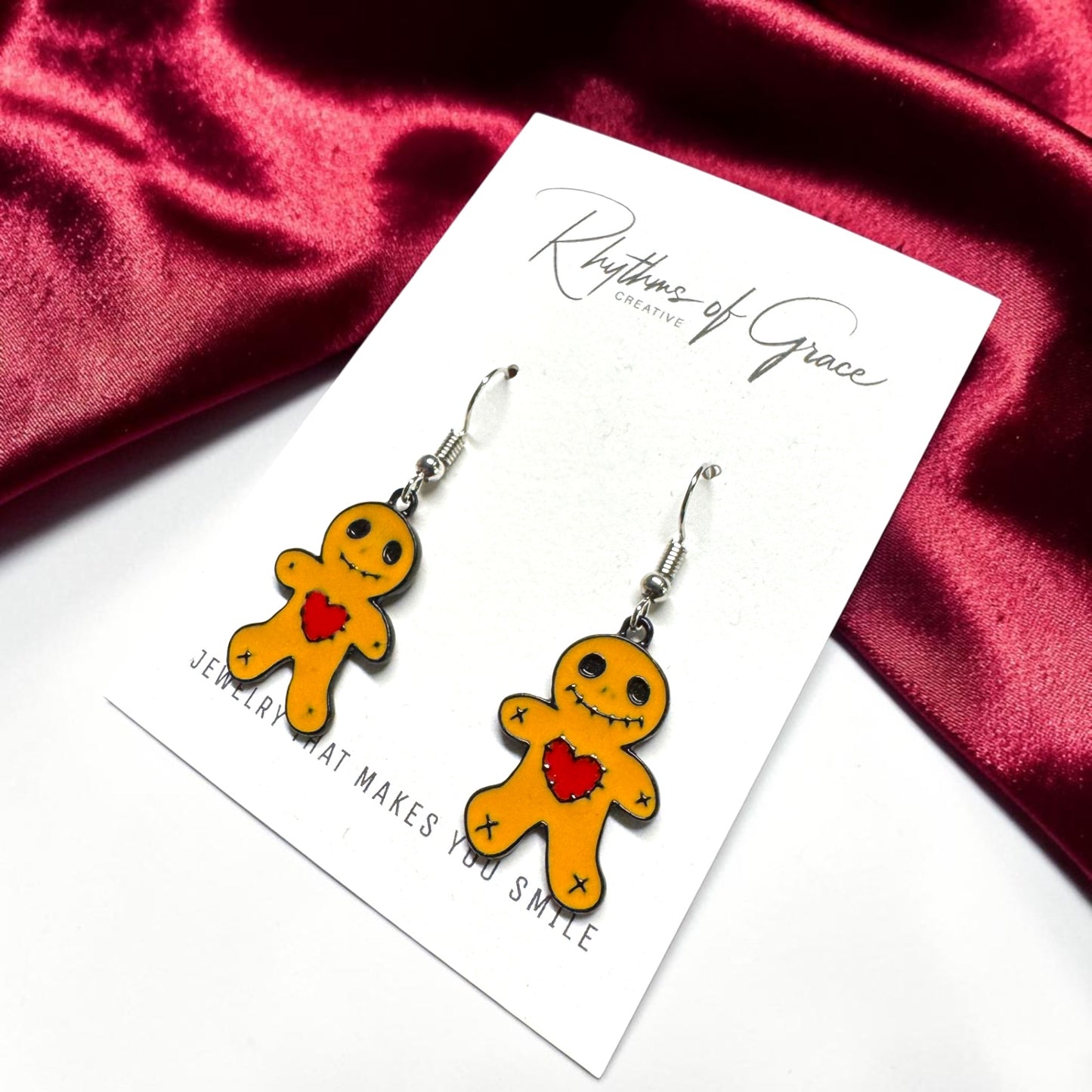 Voodoo Doll Heart Earrings – Whimsical Gothic Charm