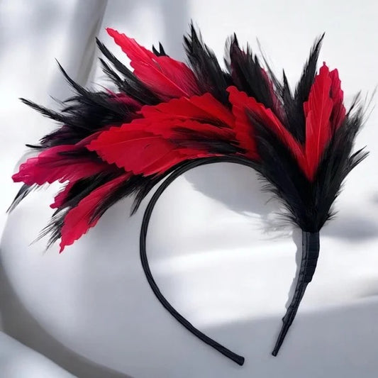 Stunning Red & Black Feathered Headband