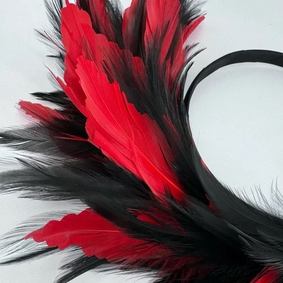 Stunning Red & Black Feathered Headband