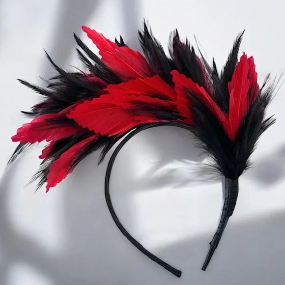 Stunning Red & Black Feathered Headband
