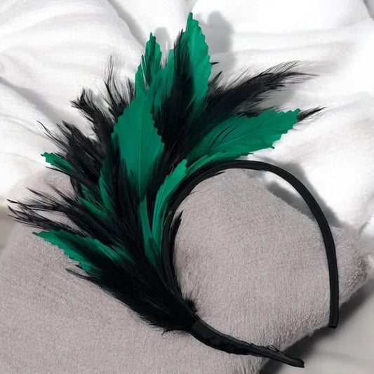 Stunning Green & Black Feathered Headband