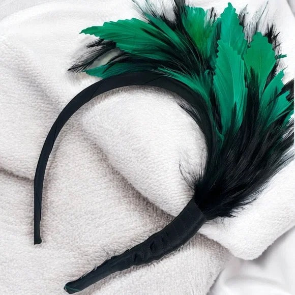 Stunning Green & Black Feathered Headband