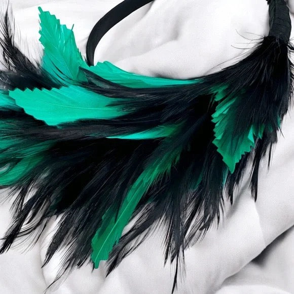 Stunning Green & Black Feathered Headband