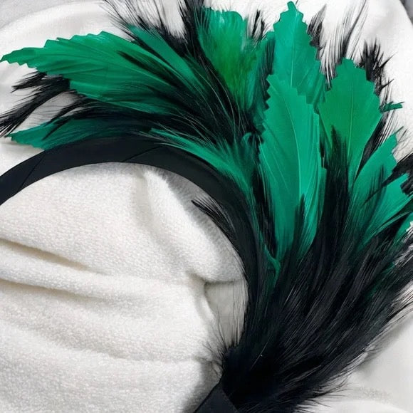 Stunning Green & Black Feathered Headband