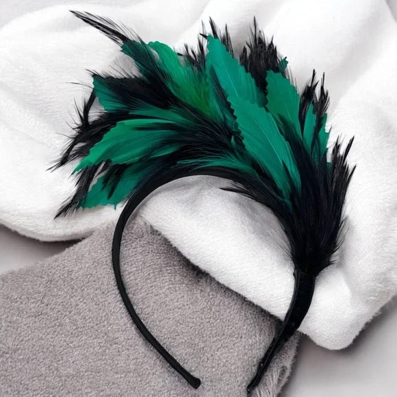 Stunning Green & Black Feathered Headband