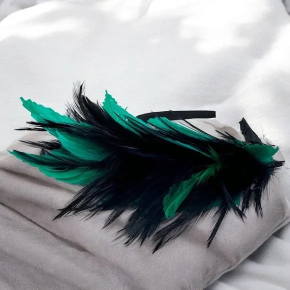 Stunning Green & Black Feathered Headband