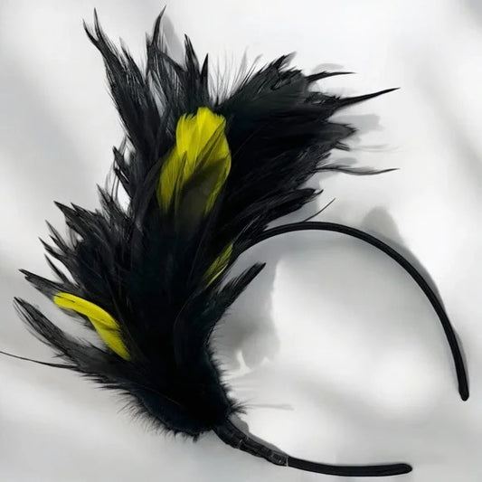 Stunning Yellow & Black Feathered Headband