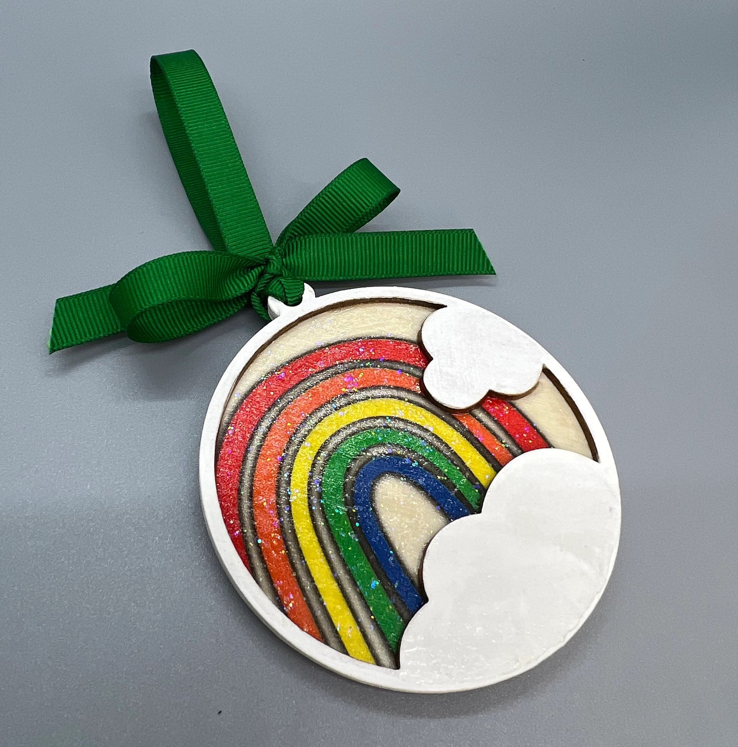 Colorful Memories: Personalized Wooden Rainbow Ornament