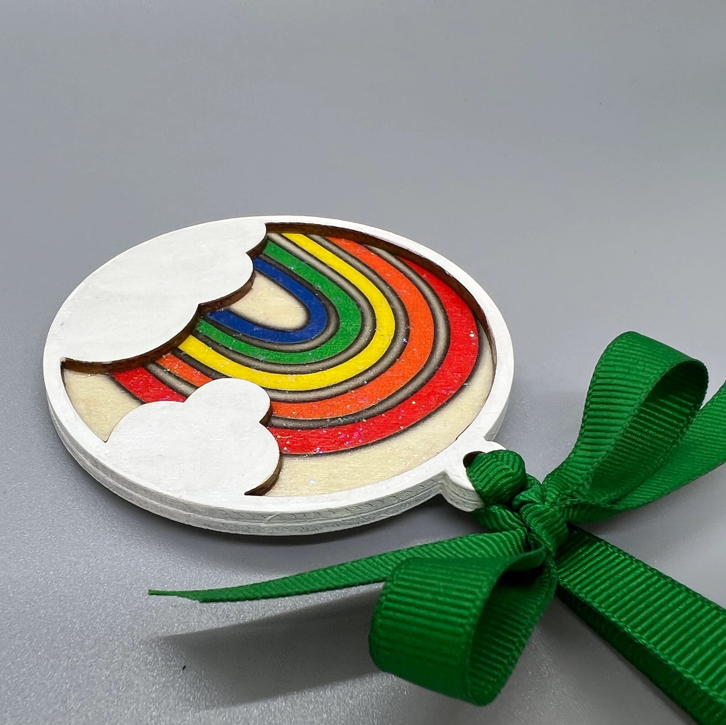 Colorful Memories: Personalized Wooden Rainbow Ornament
