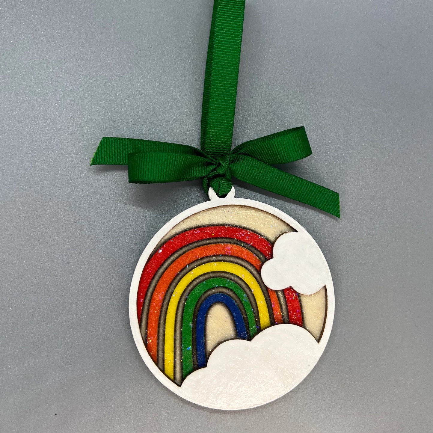 Colorful Memories: Personalized Wooden Rainbow Ornament