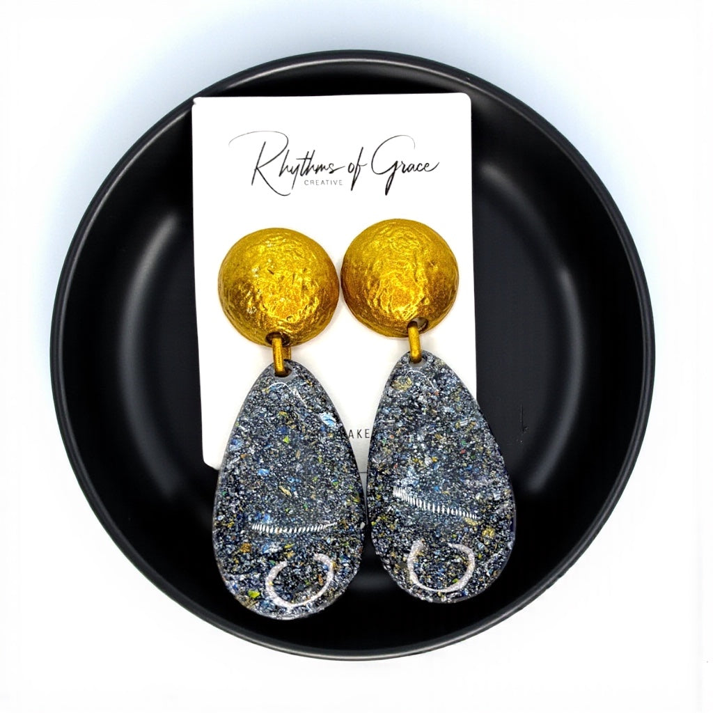 Boldly Beautiful: Dazzling Blue & Gold Oversized Earrings!🌟💙