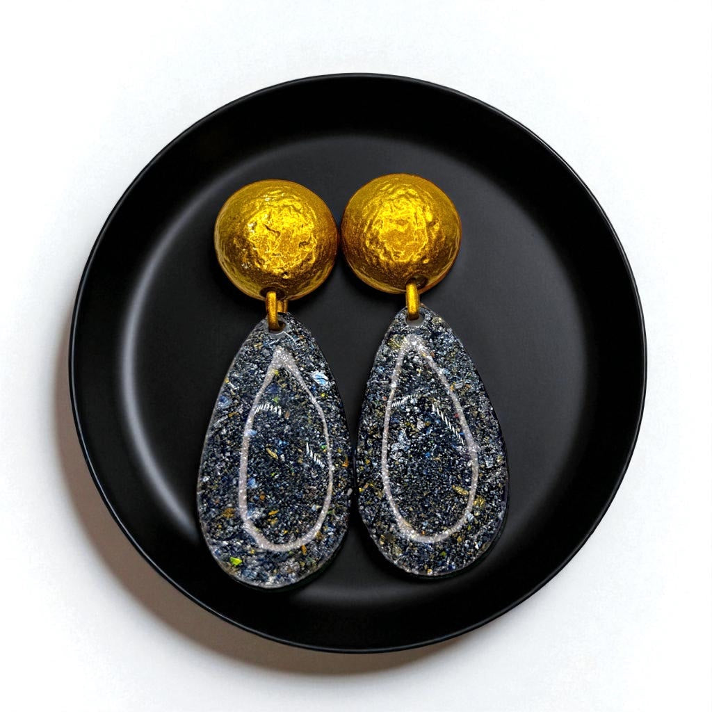 Boldly Beautiful: Dazzling Blue & Gold Oversized Earrings!🌟💙