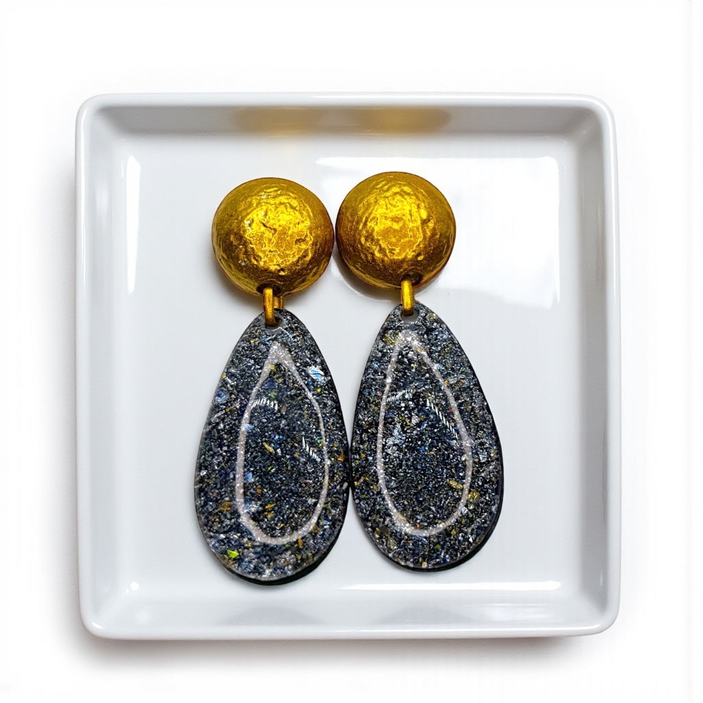 Boldly Beautiful: Dazzling Blue & Gold Oversized Earrings!🌟💙