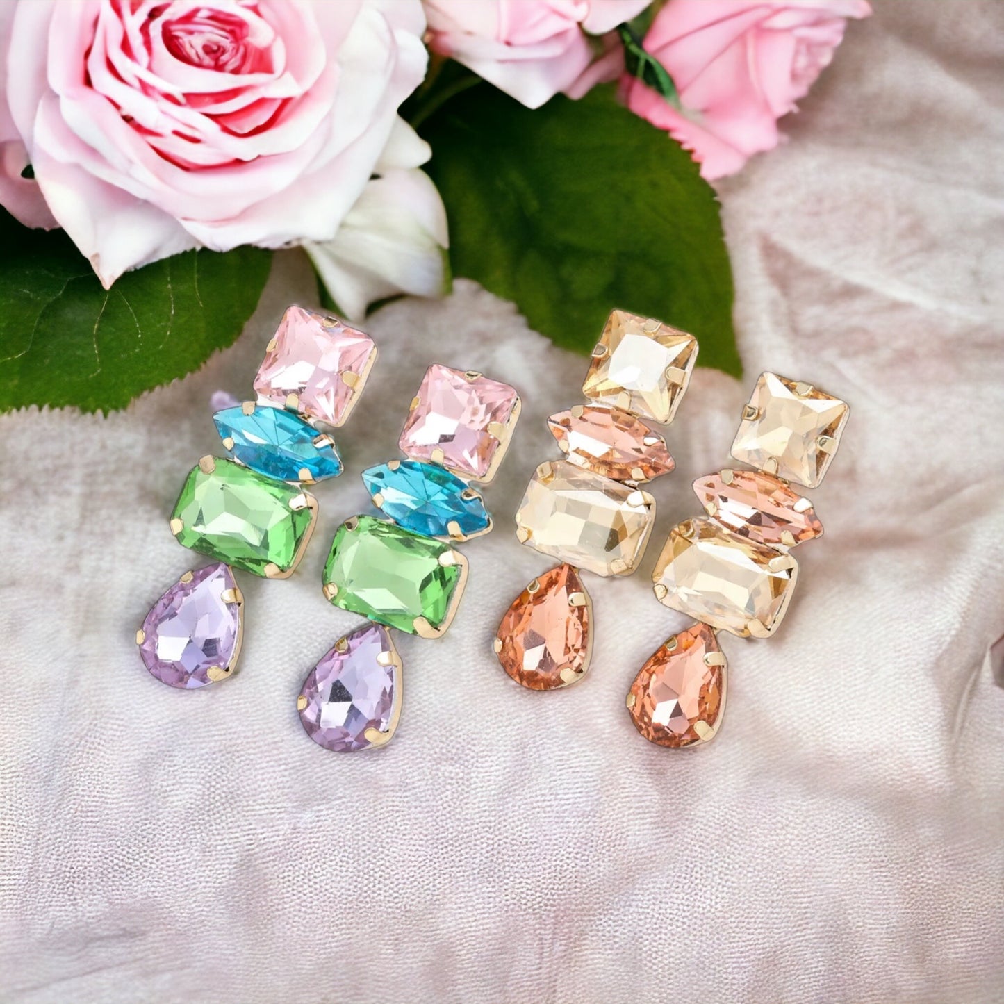 Sparkle in Style: Pastel Rhinestone Drop Earrings - Rhythms of Grace Creative