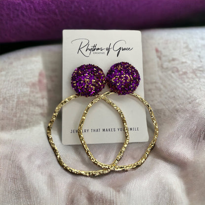 Purple Gold Earrings - Glitter Earrings, Purple and Gold, Purple Accessories, Purple Jewelry, Gold Earrings, Gold Accessories, Gold Jewelry