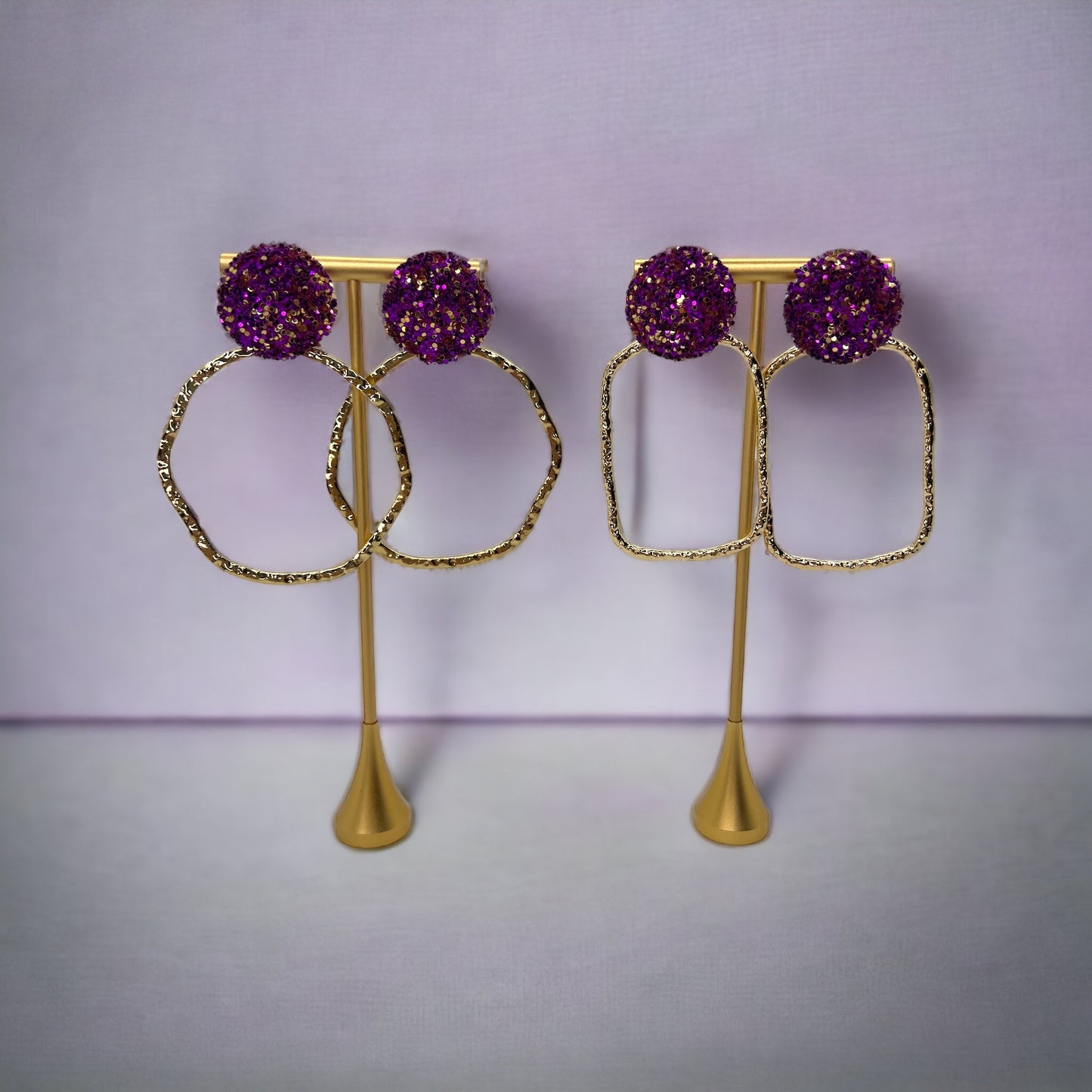 Purple Gold Earrings - Glitter Earrings, Purple and Gold, Purple Accessories, Purple Jewelry, Gold Earrings, Gold Accessories, Gold Jewelry