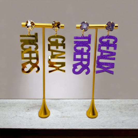 Geaux Tigers Earrings - Tiger Earrings, College Football Earrings, Handmade Jewelry, Purple and Gold, Football, Handmade Earrings, Louisiana - Rhythms of Grace Creative