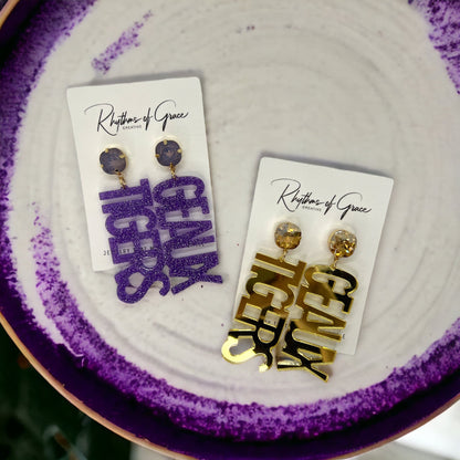Geaux Tigers Earrings - Tiger Earrings, College Football Earrings, Handmade Jewelry, Purple and Gold, Football, Handmade Earrings, Louisiana