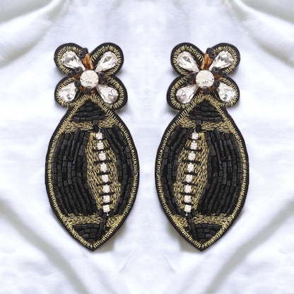 Beaded Football Earrings - Who Dat Nation, NOLA Saints, New Orleans Saints, Black and Gold, Fleur de lis, Beaded Earrings, NOLA Jewelry