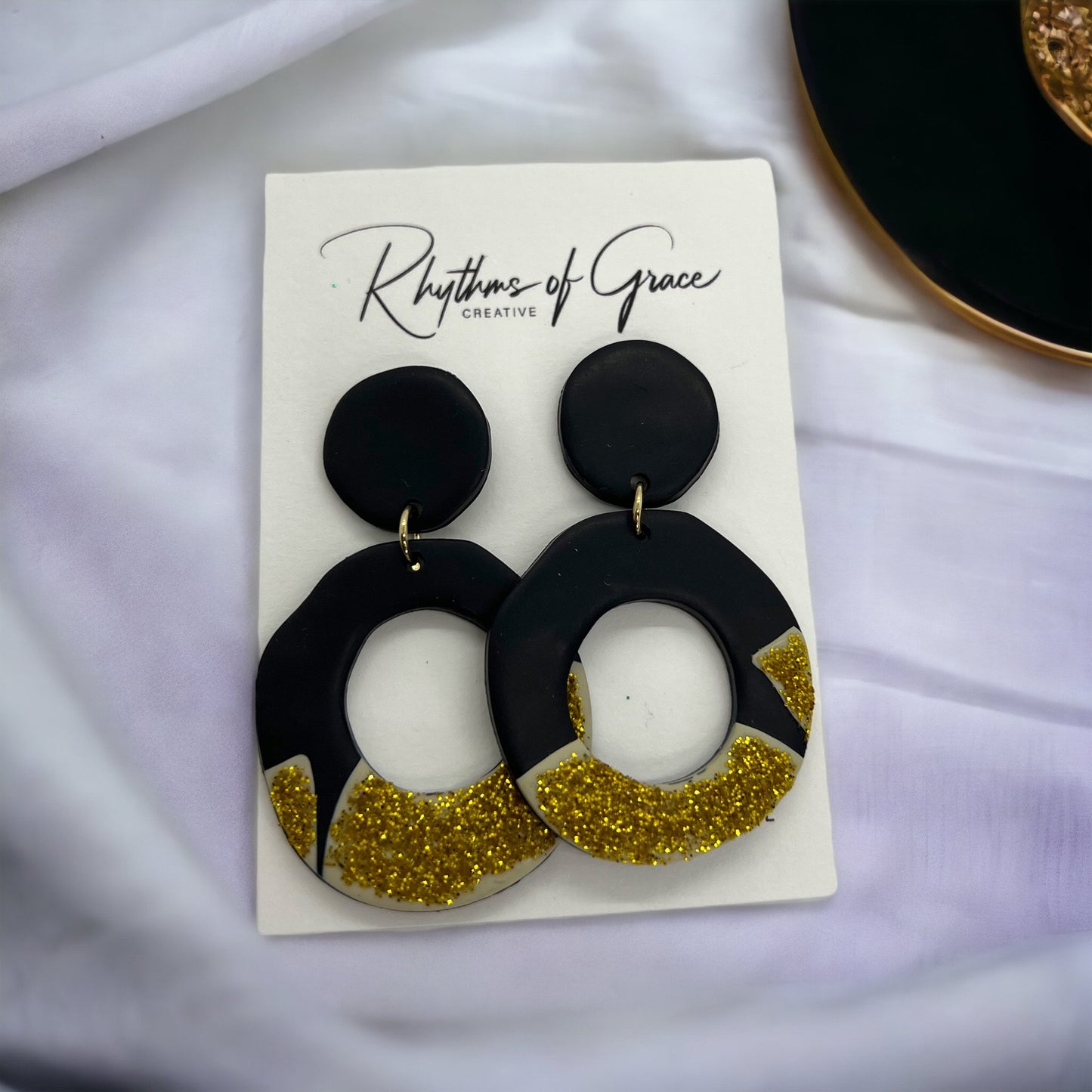 Black and Gold Earrings - Who Dat Nation, NOLA Saints, New Orleans Saints, Black Gold, Polymer Clay Earrings, Saints Earrings, NOLA Jewelry - Rhythms of Grace Creative