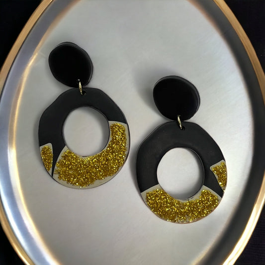 Black and Gold Earrings - Who Dat Nation, NOLA Saints, New Orleans Saints, Black Gold, Polymer Clay Earrings, Saints Earrings, NOLA Jewelry - Rhythms of Grace Creative