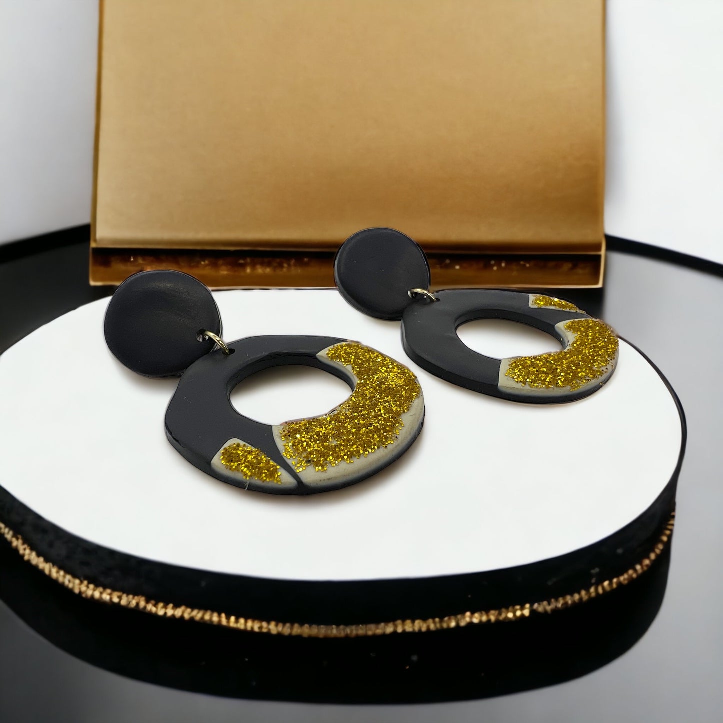 Black and Gold Earrings - Who Dat Nation, NOLA Saints, New Orleans Saints, Black Gold, Polymer Clay Earrings, Saints Earrings, NOLA Jewelry - Rhythms of Grace Creative