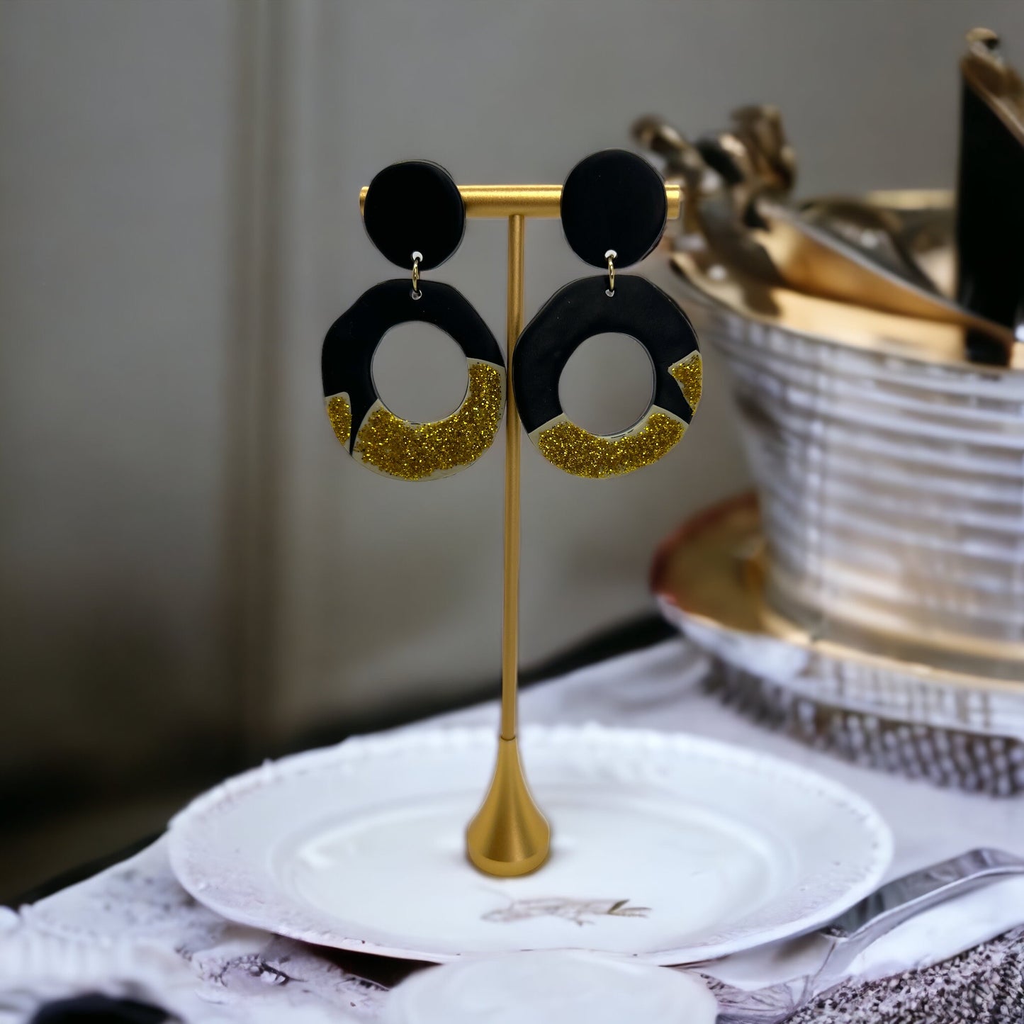 Black and Gold Earrings - Who Dat Nation, NOLA Saints, New Orleans Saints, Black Gold, Polymer Clay Earrings, Saints Earrings, NOLA Jewelry - Rhythms of Grace Creative