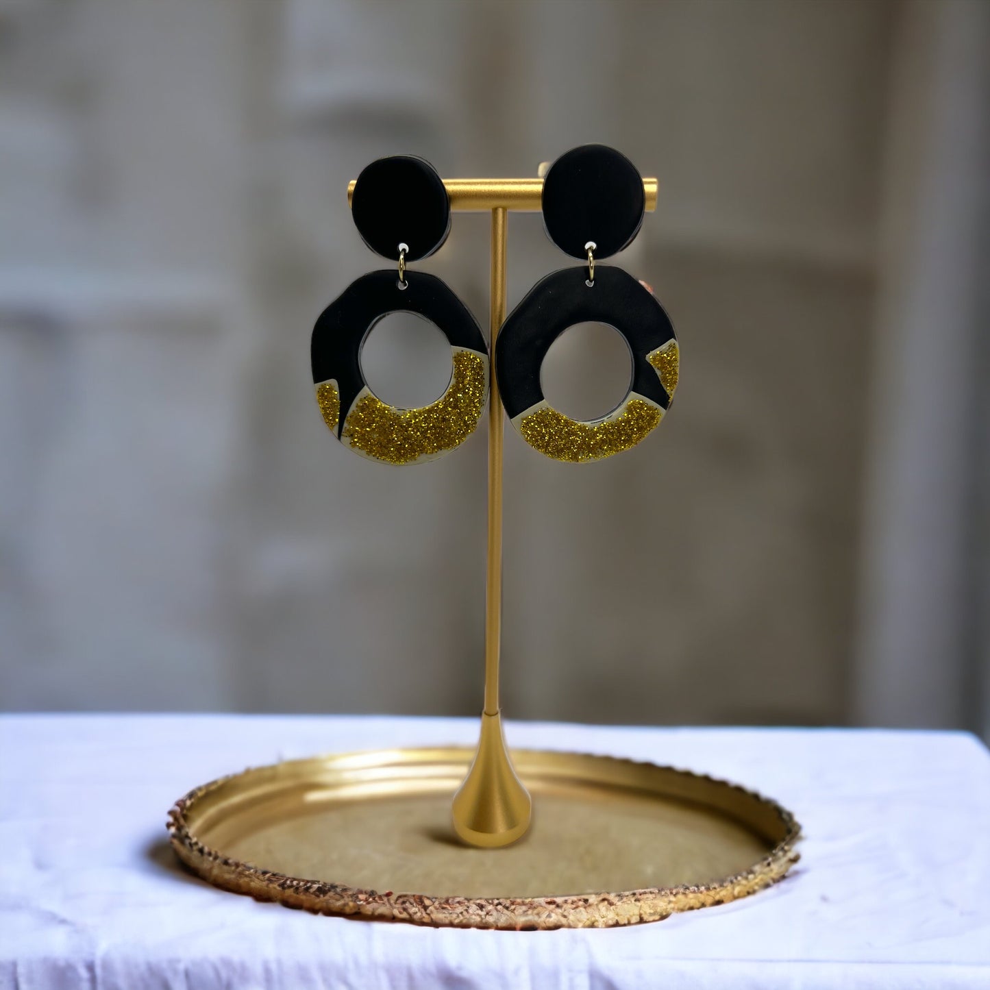 Black and Gold Earrings - Who Dat Nation, NOLA Saints, New Orleans Saints, Black Gold, Polymer Clay Earrings, Saints Earrings, NOLA Jewelry - Rhythms of Grace Creative