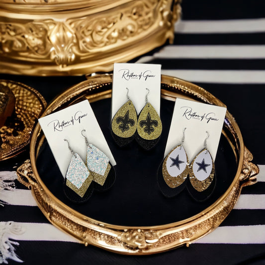 New Orleans Saints Earrings - Black and Gold, Fleur de lis, Handmade Earrings, Black Gold, Who Dat Nation, Black Gold White, NOLA Saints
