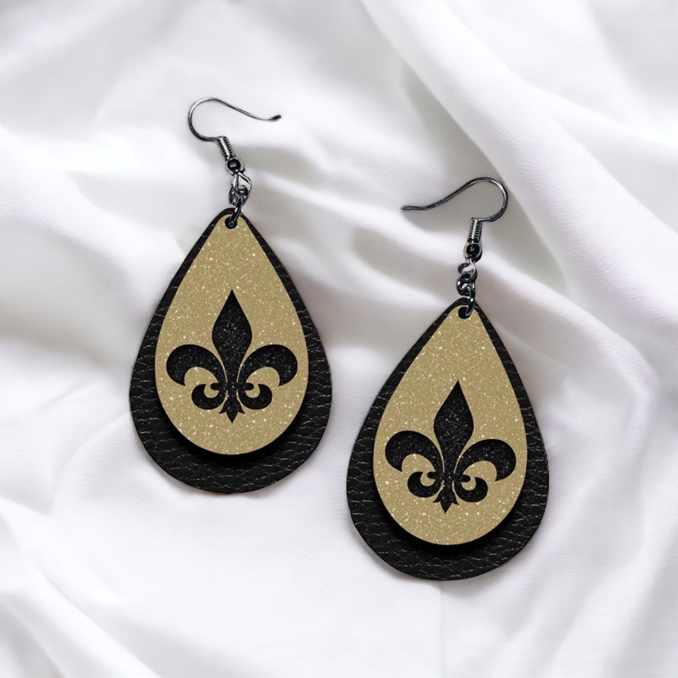 New Orleans Saints Earrings - Black and Gold, Fleur de lis, Handmade Earrings, Black Gold, Who Dat Nation, Black Gold White, NOLA Saints
