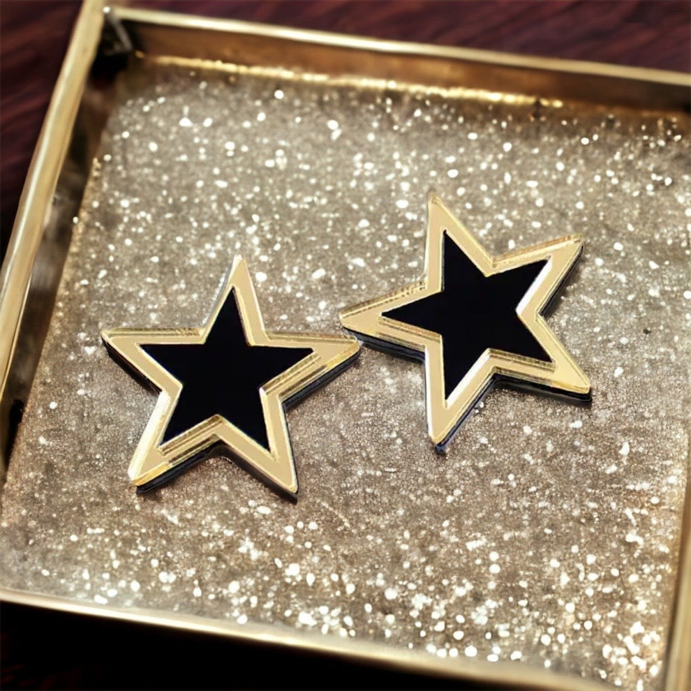 Black and Gold Star Earrings - Star Studs, New Orleans Saints, Handmade Earrings, NOLA Saints, Black and Gold Jewelry, Gold Star, Black Star - Rhythms of Grace Creative
