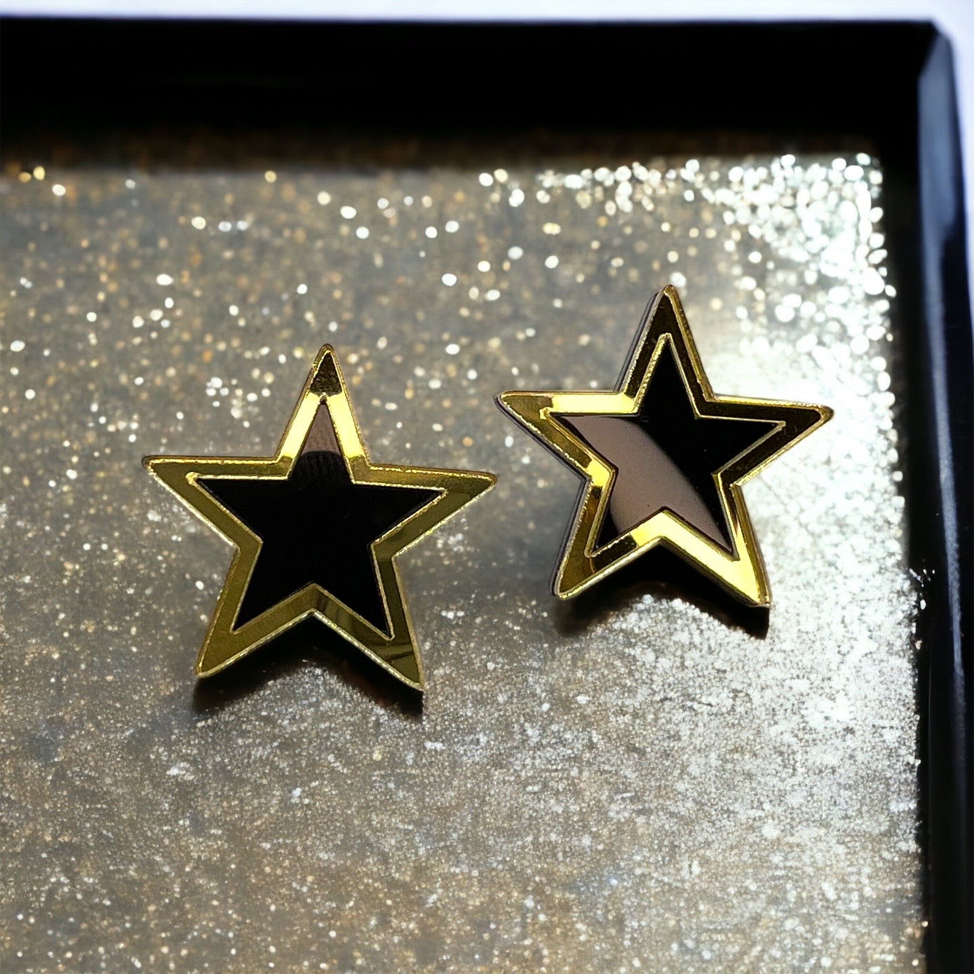 Black and Gold Star Earrings - Star Studs, New Orleans Saints, Handmade Earrings, NOLA Saints, Black and Gold Jewelry, Gold Star, Black Star - Rhythms of Grace Creative