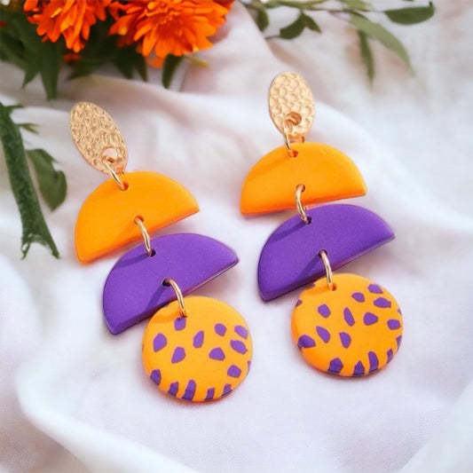 Purple & Orange Earrings - Dangle Earrings, Handmade Jewelry, Handmade Earrings, Mother, Tiger Earrings, Purple Jewelry, Purple Orange