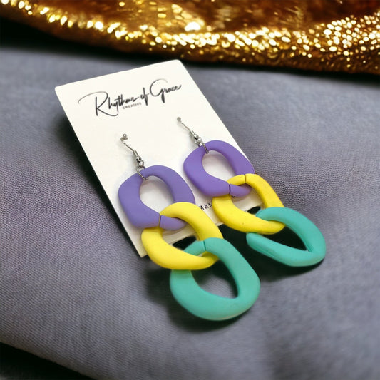 Chain Mardi Gras Earrings - Purple Green Gold, Mardi Gras, New Orleans, Chain Earrings, Mardi Gras Accessories, Mardi Gras Glitter