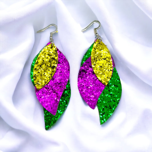 Glitter Mardi Gras Earrings - Purple Green Gold, Mardi Gras, New Orleans, Mardi Gras Squad, Mardi Gras Accessories, Mardi Gras Glitter