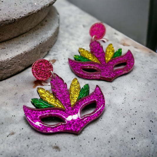 Mardi Gras Mask Earrings - Purple Green Gold, Mardi Gras Mask, New Orleans, Mardi Gras Jewelry, Balloon Earrings, Mardi Gras Accessories