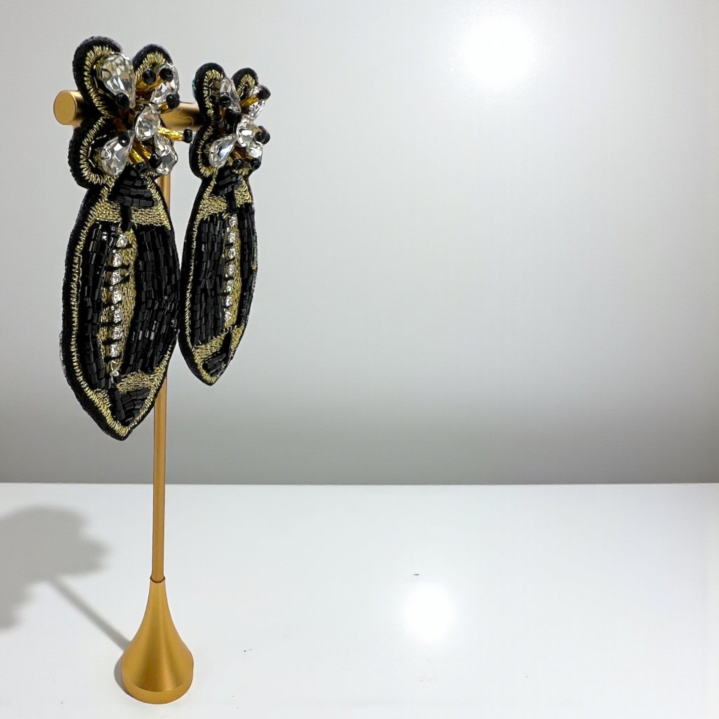 Beaded Football Earrings – Black & Gold NOLA Game Day Jewelry 🏈