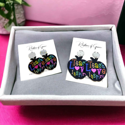 Teach • Love • Inspire – Apple Earrings for A+ Educators