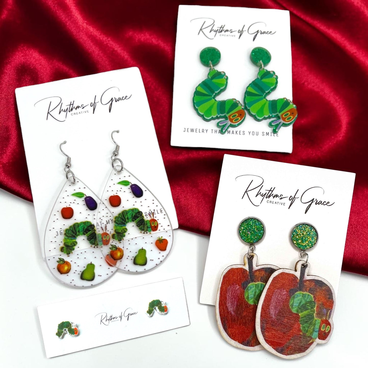Chomp into Charm – Hungry Caterpillar Teacher Earrings