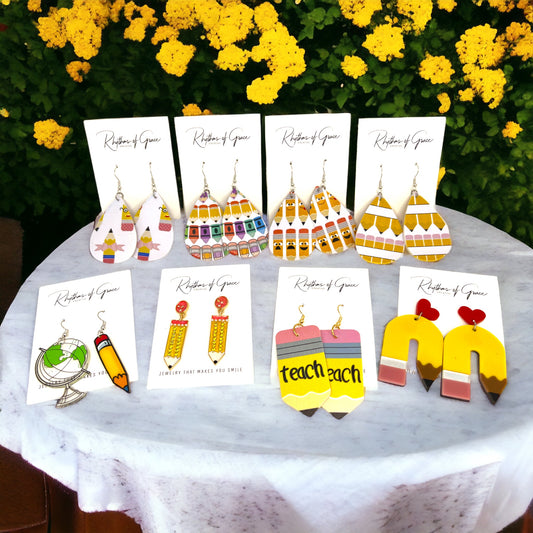 Pencil Earrings - Teacher Earrings, Elementary School, Librarian Earrings, Yellow Pencil, Custom Pencils