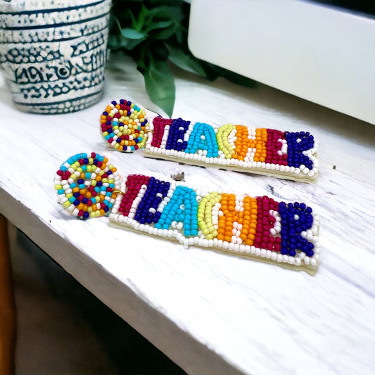 Teacher Earrings - Beaded Earrings, Teacher Accessories, Back to School, Beaded Accessories