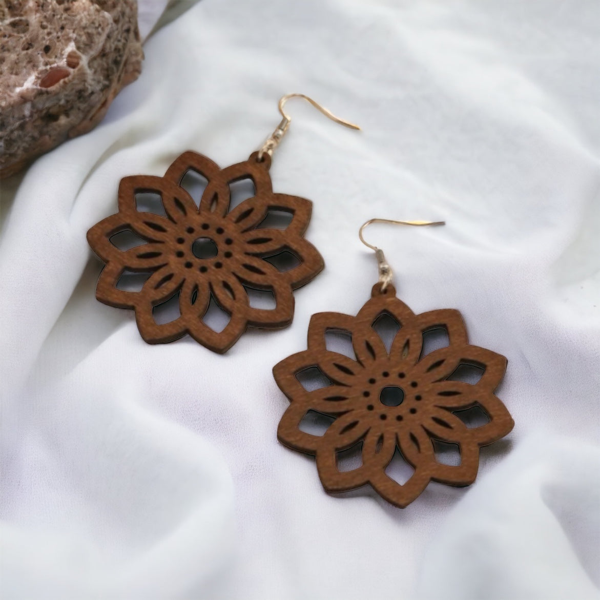 Boho Blossom: Handmade Wood Flower Dangle Earrings 🌸 - Rhythms of Grace Creative