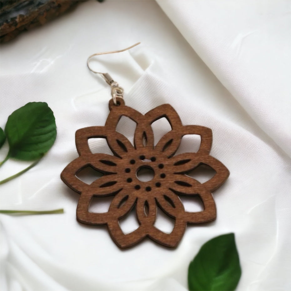 Boho Blossom: Handmade Wood Flower Dangle Earrings 🌸 - Rhythms of Grace Creative