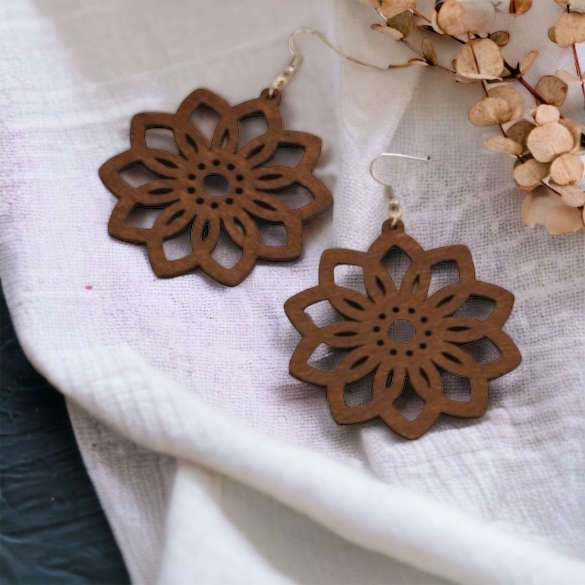 Boho Blossom: Handmade Wood Flower Dangle Earrings 🌸 - Rhythms of Grace Creative