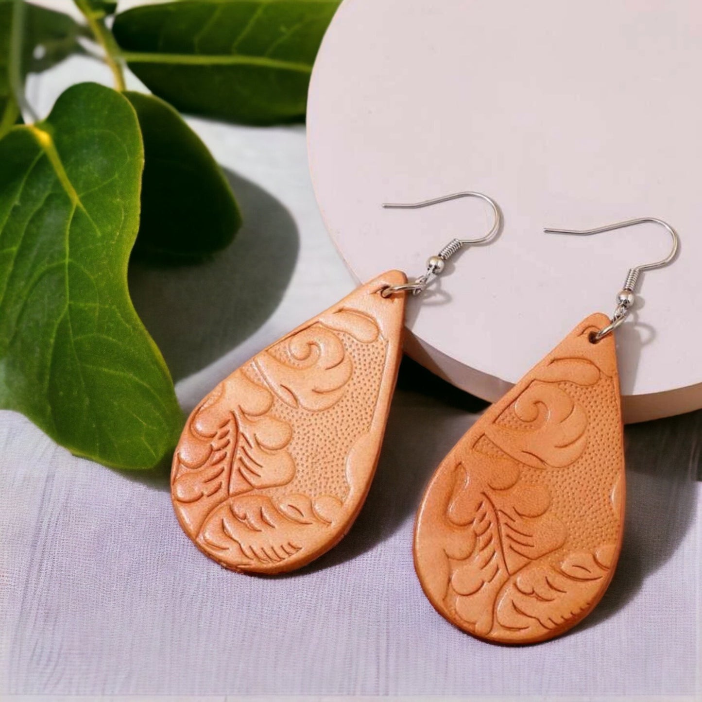 Embossed Leather Teardrop Earrings – Boho Beauty Meets Western Charm 🤎 - Rhythms of Grace Creative