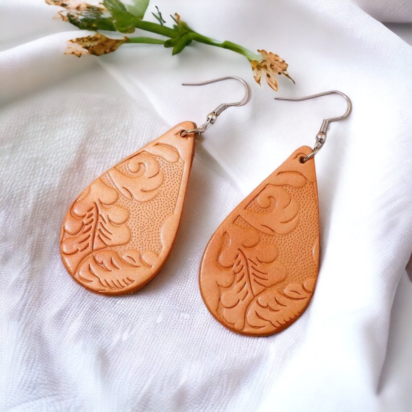 Embossed Leather Teardrop Earrings – Boho Beauty Meets Western Charm 🤎 - Rhythms of Grace Creative
