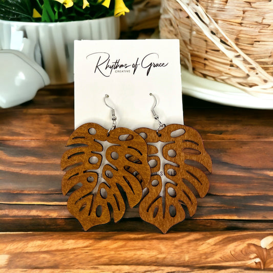 Wooden Leaf Earrings - Boho Style, Handmade Earrings, Boho Chic, Western Earrings, Brown Earrings, Wooden Earrings, Bohemian Style