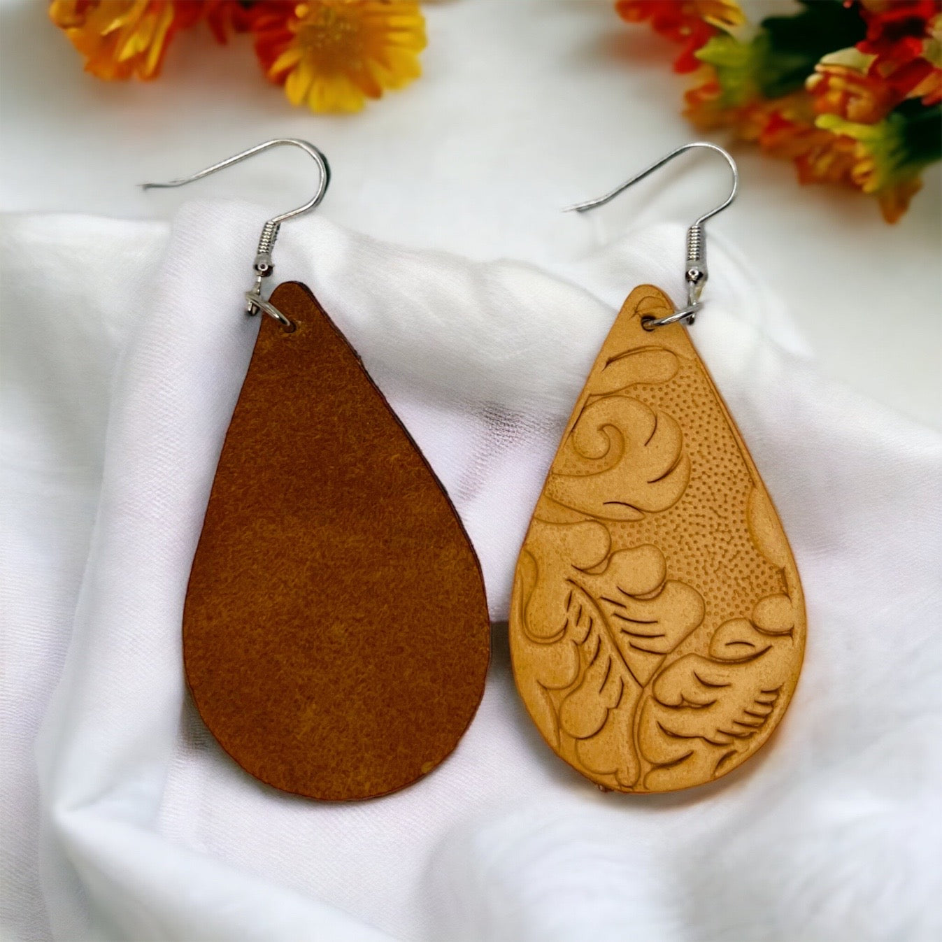 Embossed Leather Teardrop Earrings – Boho Beauty Meets Western Charm 🤎 - Rhythms of Grace Creative