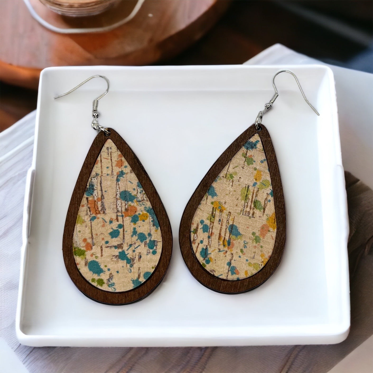 Multicolored Boho Style Earrings - Boho Chic, Handmade Earrings, Boho Chic, Western Earrings, Brown Earrings, Wooden Earrings, Bohemian Style - Rhythms of Grace Creative