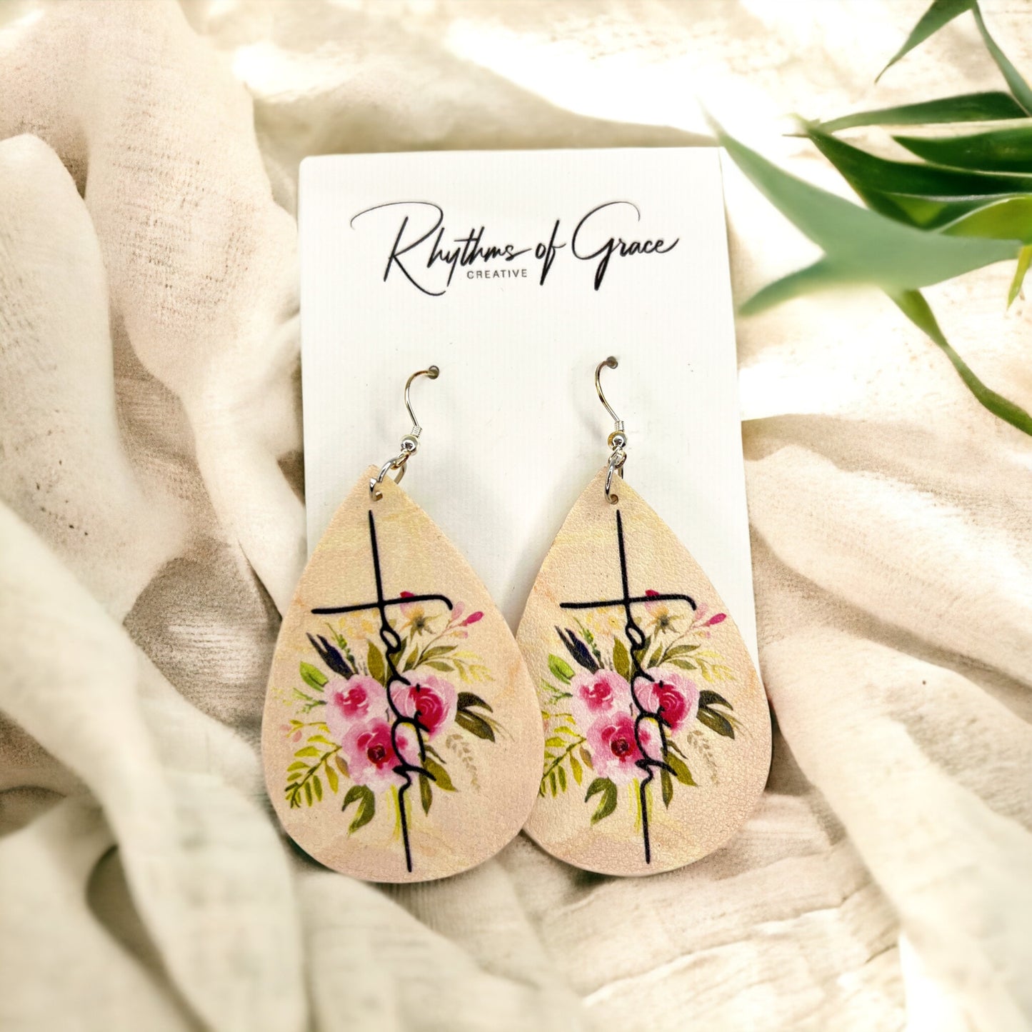 Bloom with Grace – Floral Faith Teardrop Earrings - Rhythms of Grace Creative